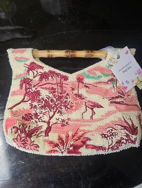 Mary Frances Beaded Tropical Flamingo Clutch – Bamboo Handle
